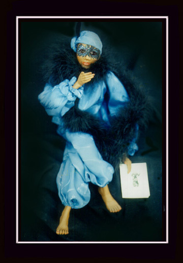 Click here to view closeup of the African American Doll, Veronica, A Mardi Gras Masquerade Doll
